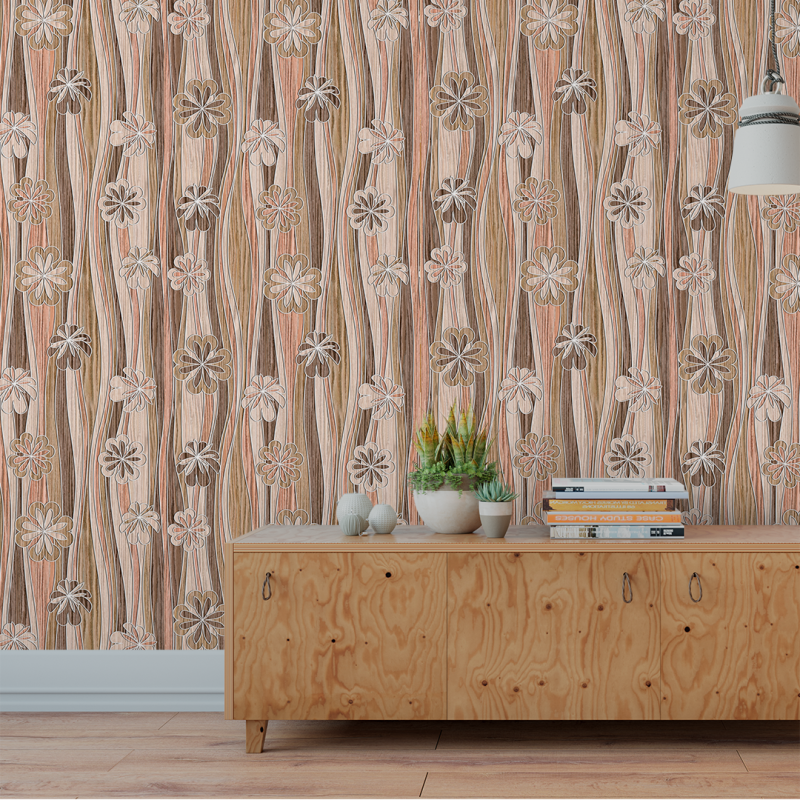 Holz Tapete mit Blumen