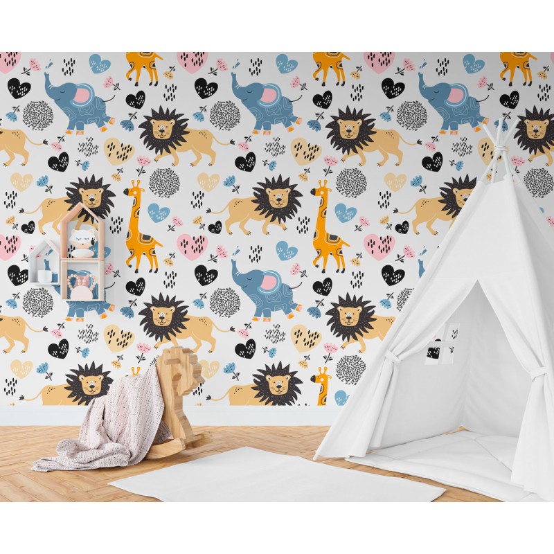 Papier peint enfant lion safari