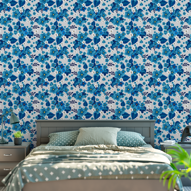 Papel Pintado Hortensias Azules