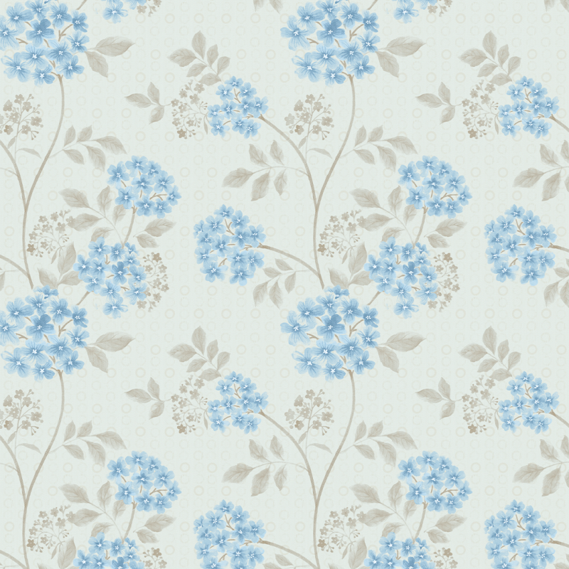 Papier peint floral hortensias bleus
