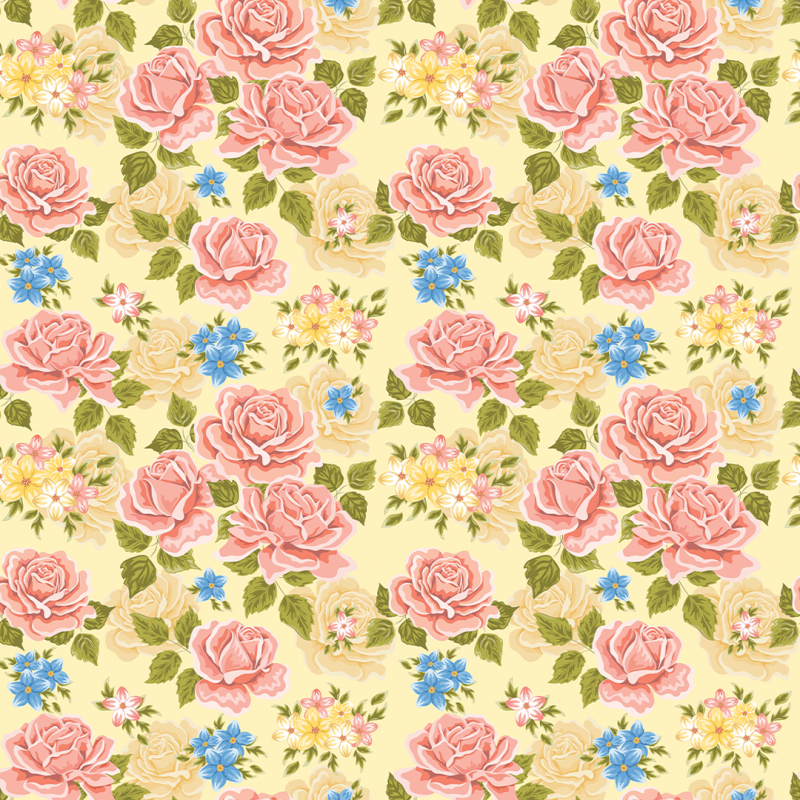 Papier peint floral jardin roses et bleus