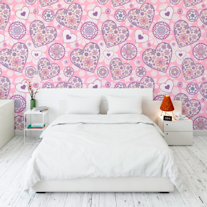 Papier peint floral cœurs