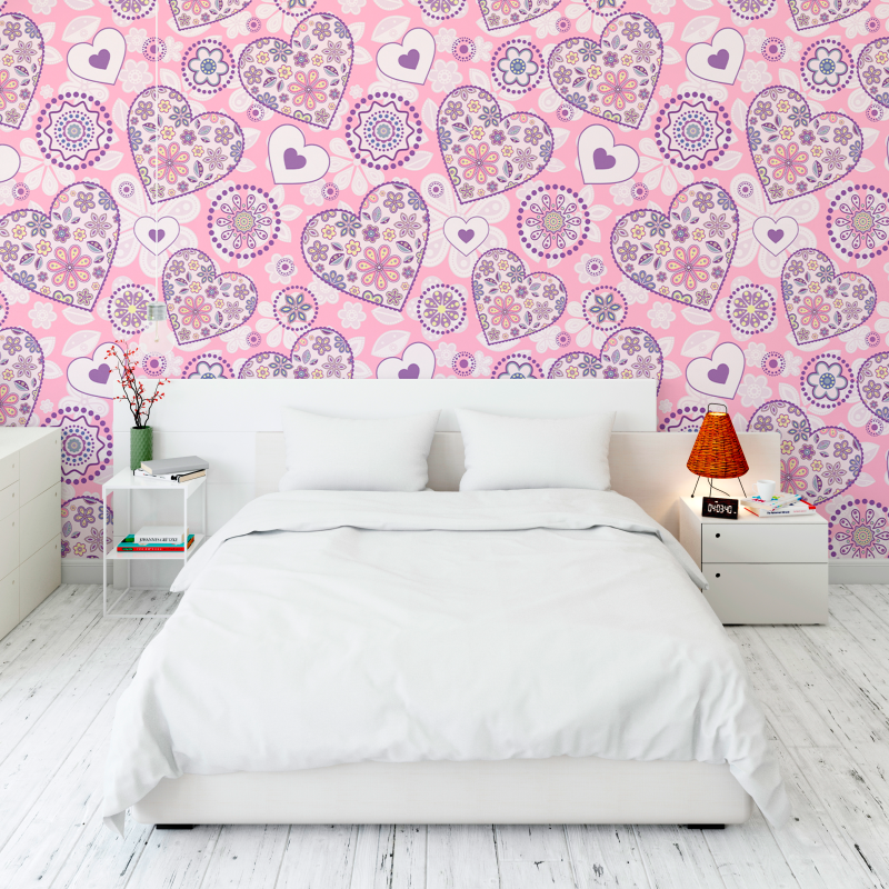 Papel Pintado Floral de corazones