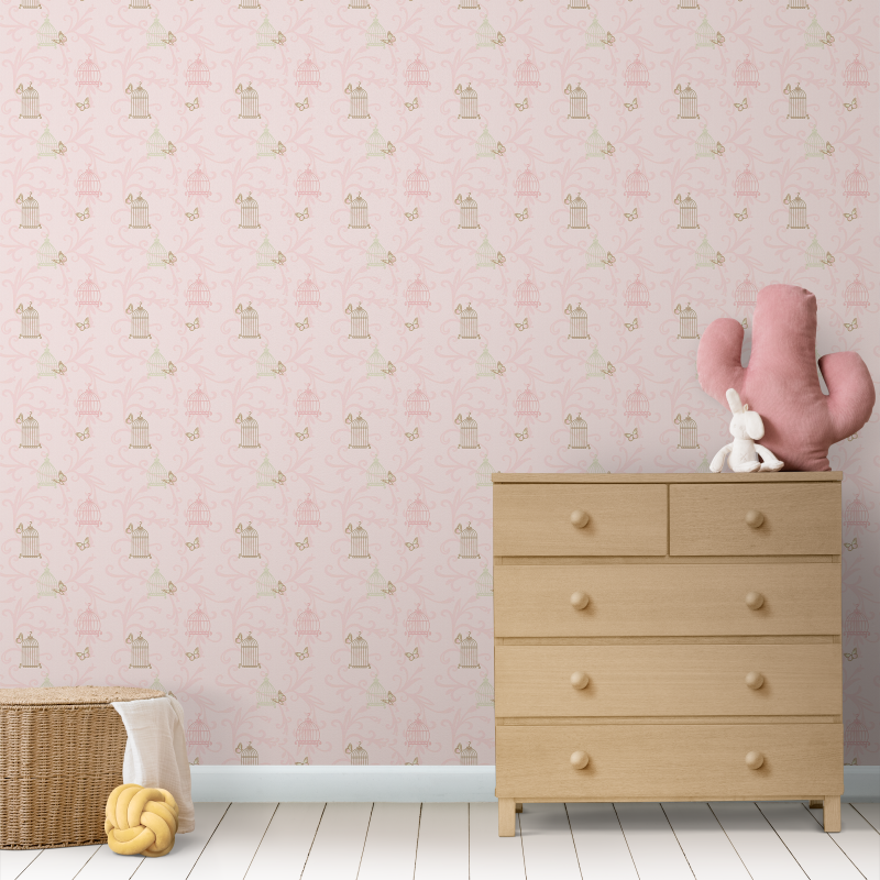 Kindertapete Käfige und Schmetterlinge