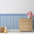 Children's wallpaper crowns, teddy bears and stripes Blue