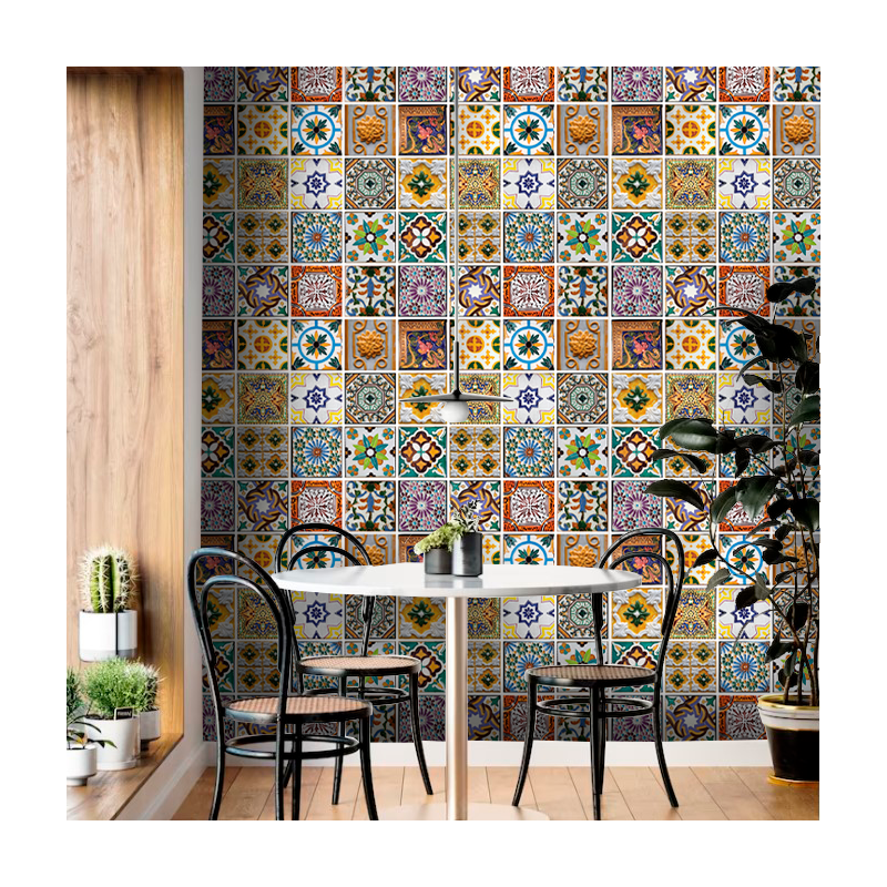 Papel Pintado Azulejos Vintage Multicolor