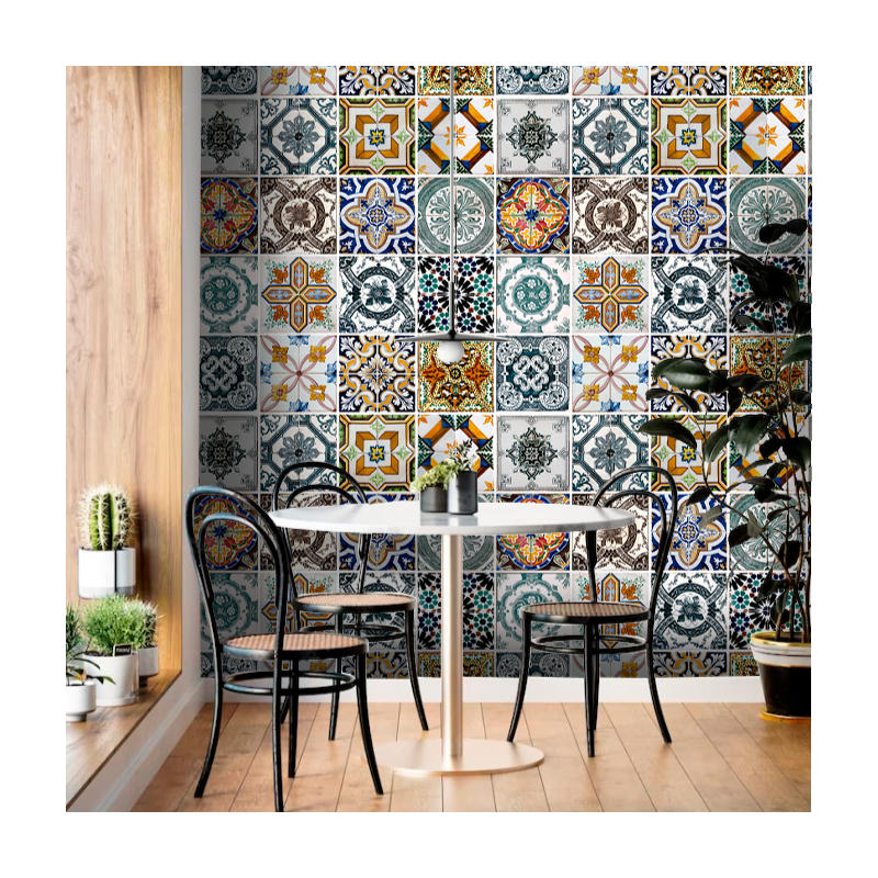 Papel Pintado Azulejos Multicolor