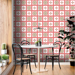 Papier Peint Carreaux en Rouge