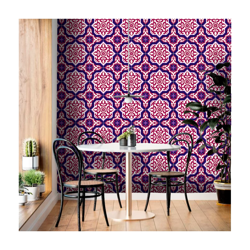 Papel Pintado Azulejos En Rojo y Azul