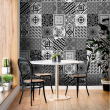 Papel Pintado Azulejos Blanco y Negro con Motivo Azulejos