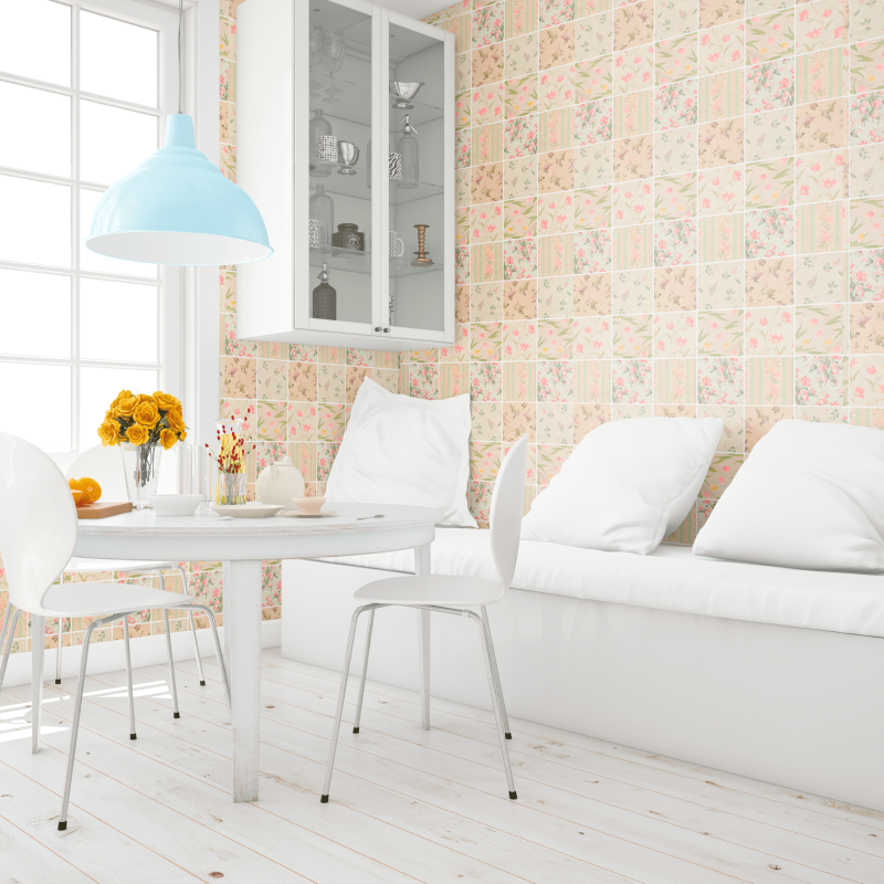 Fliesen Tapete mit Blumen