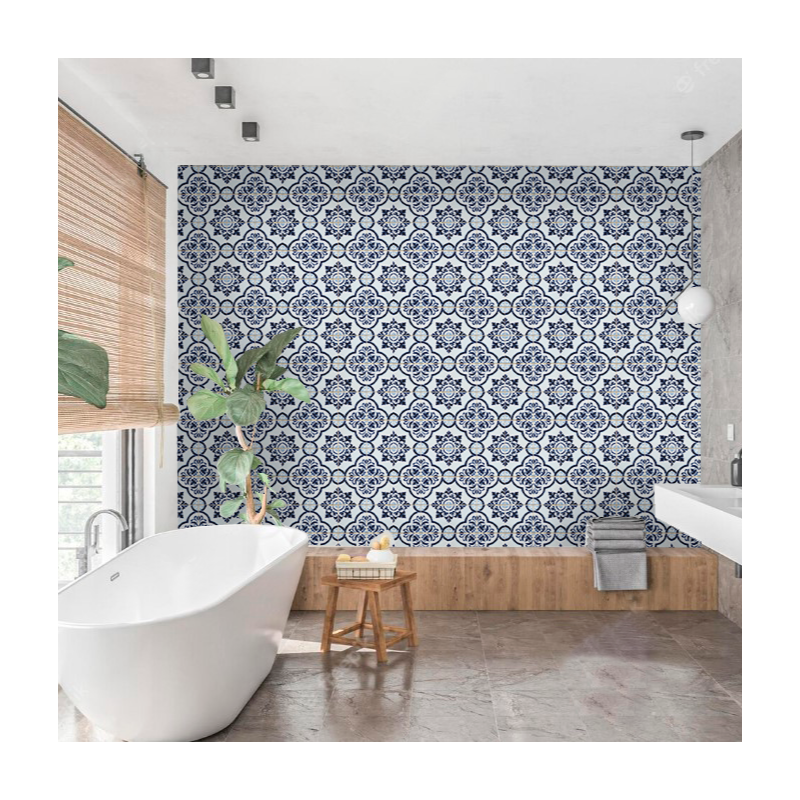 Tapete Azulejos en tonos blancos y azul oscuro -Sweet Papaya