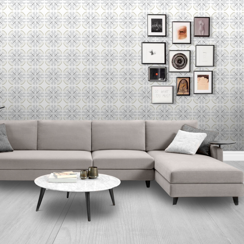 Papel Pintado Azulejos Floral Gris