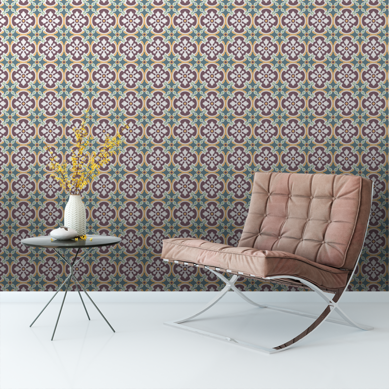 Papel Pintado Azulejos con Flores Detalladas