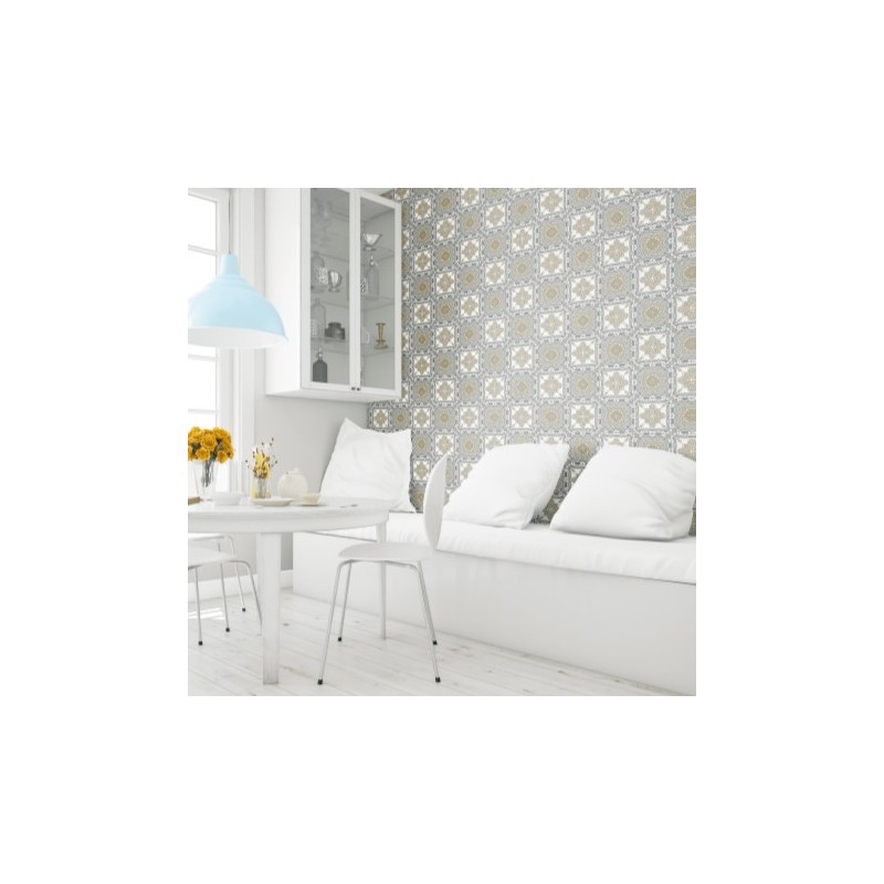 Wallpaper Azulejos Verde y gris