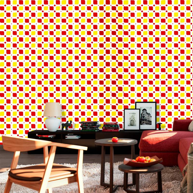 Papier Peint Géométrique Rouge et Jaune