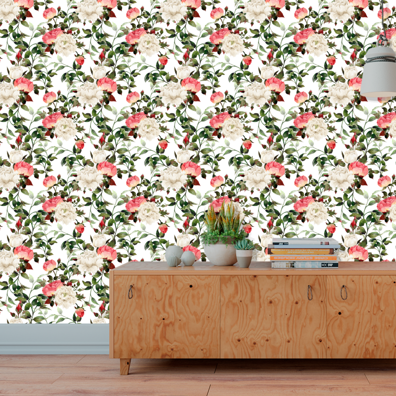 Papier peint floral roses