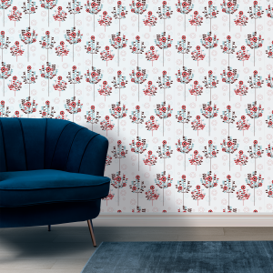 Floral Wallpaper With Red...