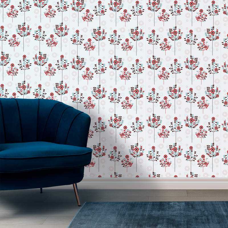 Floral Wallpaper With Red Flowers