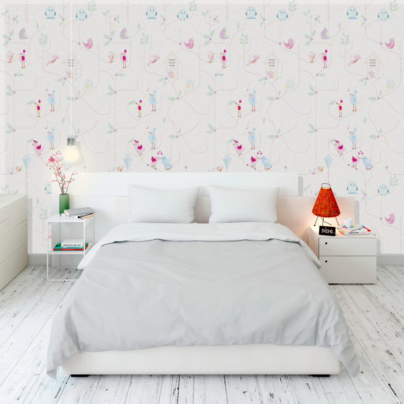 Papier Peint Animal Oiseaux Fond Blanc