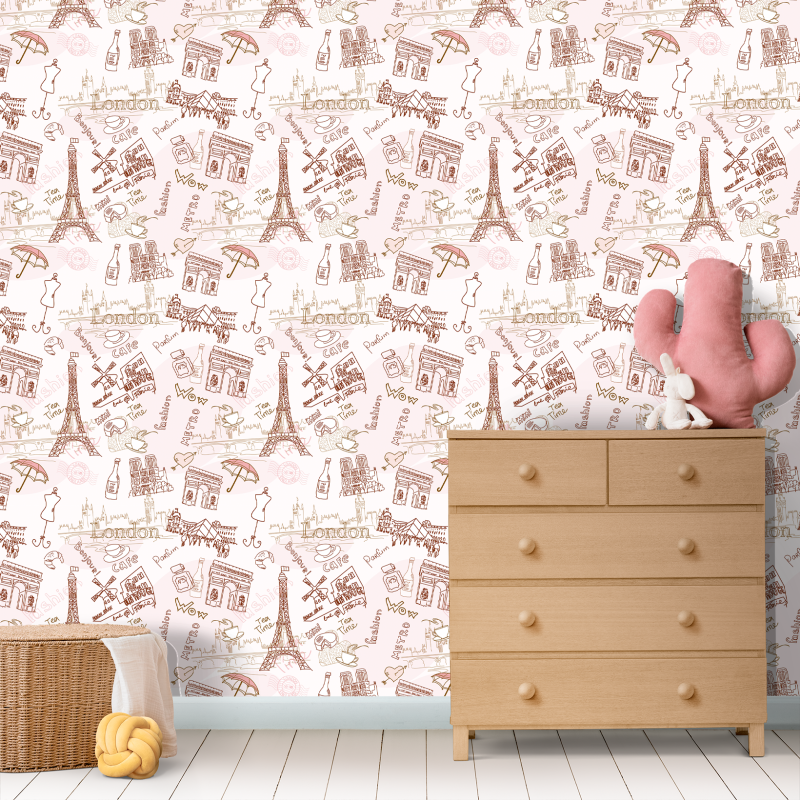 Youthful Pink Paris Wallpaper