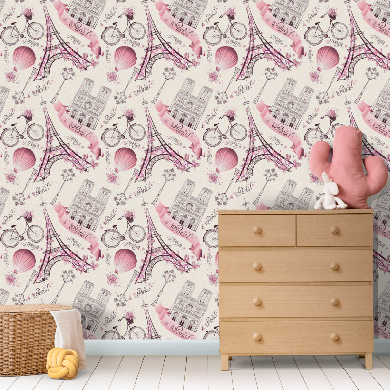 Papier peint jeunesse Paris rose