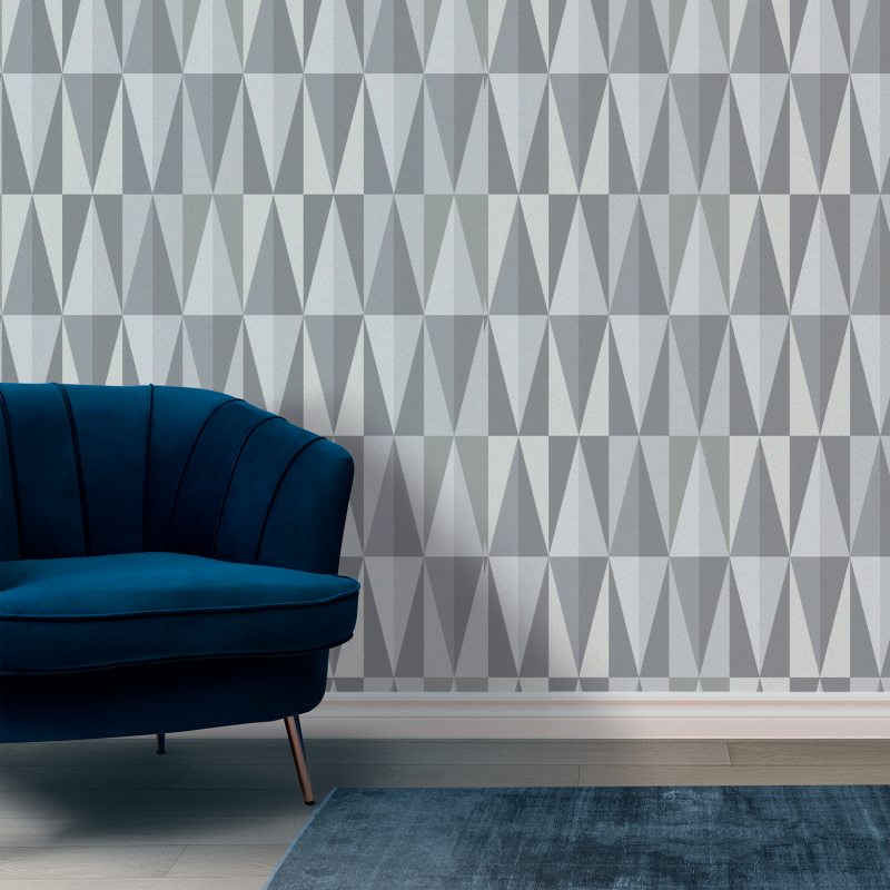 Carta da Parati Geometrica Triangolare Grigia