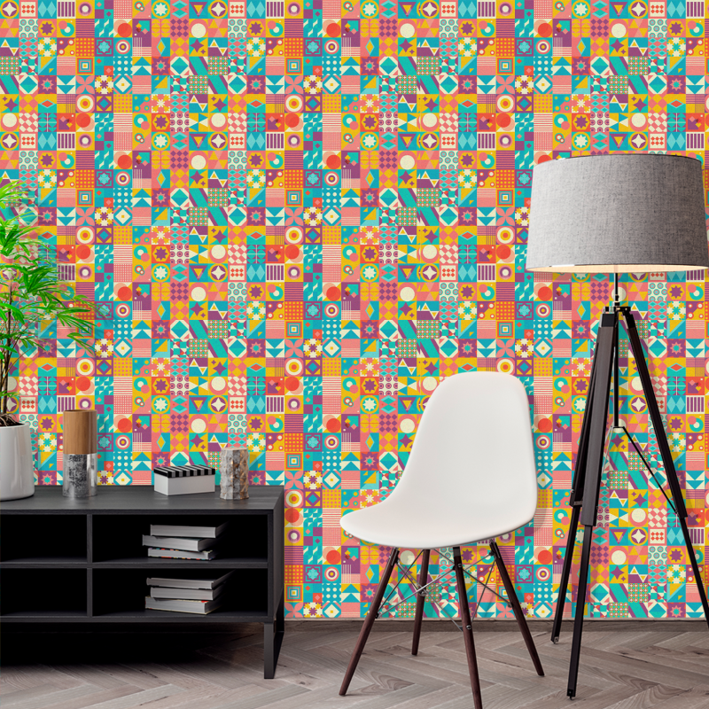 Papier Peint Carrelage Multicolore