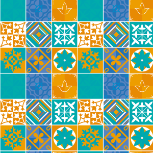 Orange and Blue Tile Wallpaper
