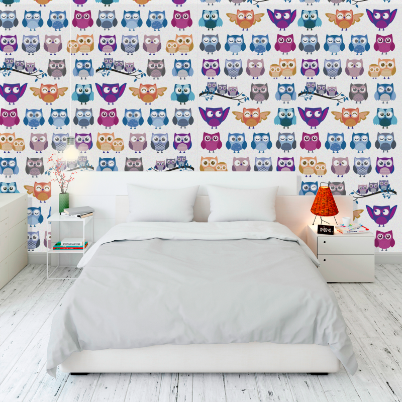 Papier Peint Animal Hiboux Colorés