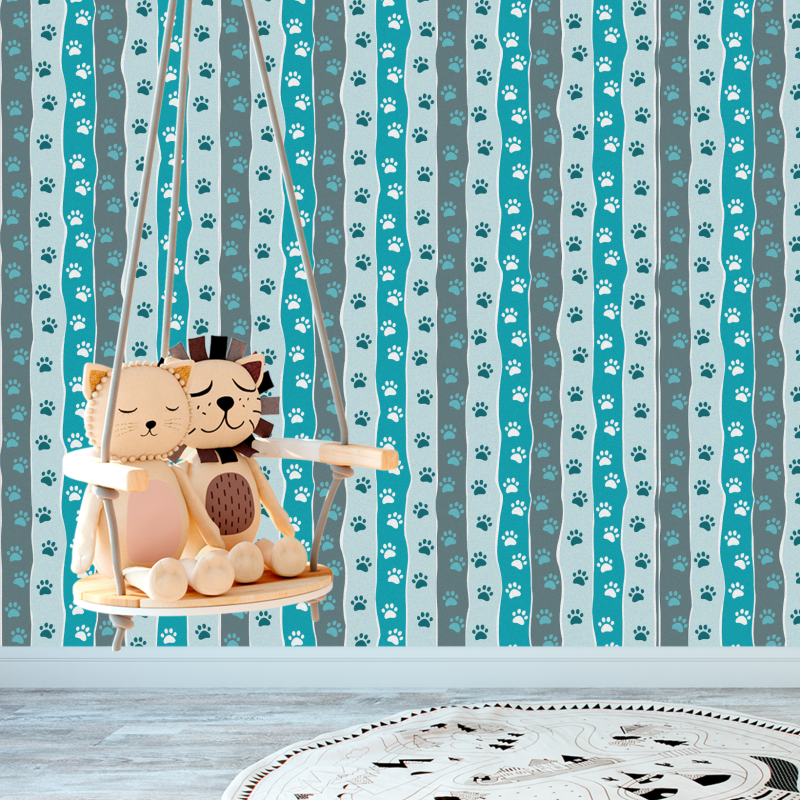 Papier Peint Animal Empreintes Bleu