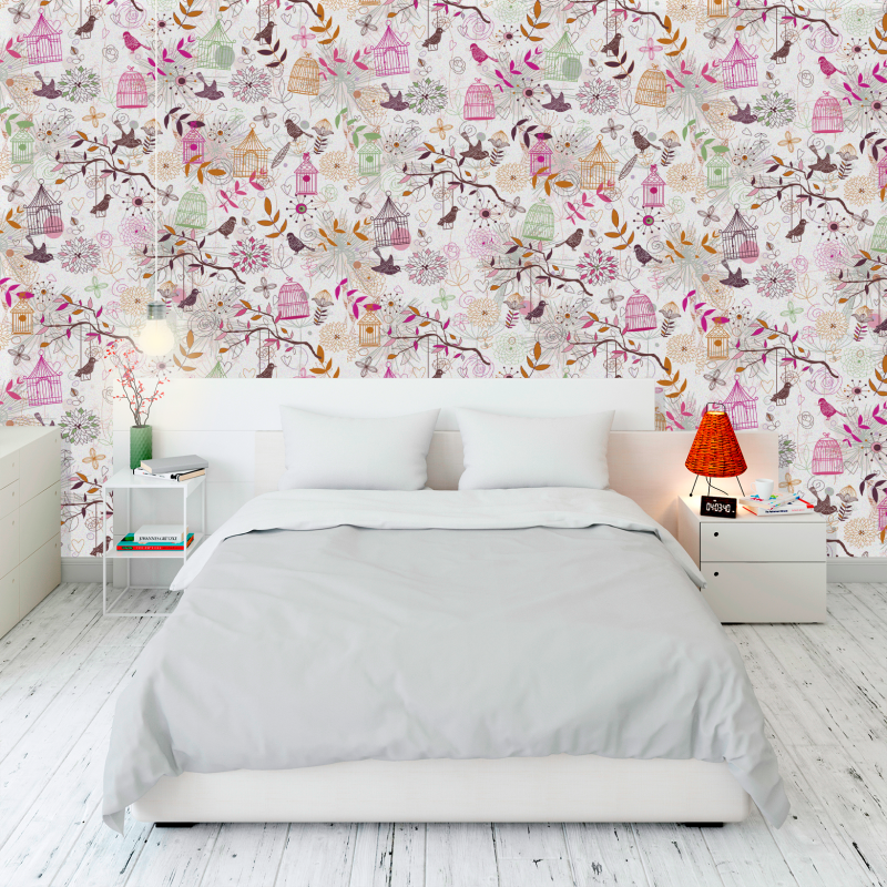 Animal Wallpaper Birds in Pink Cages