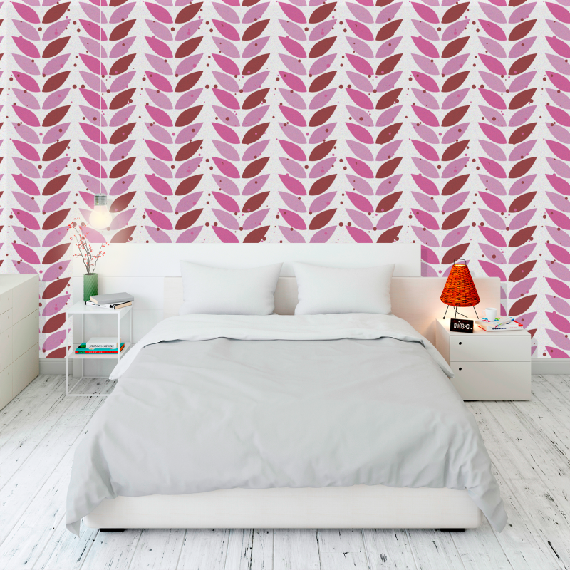 Papier Peint Floral Feuilles Roses