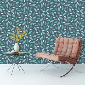 Floral Wallpaper Blue Leaves