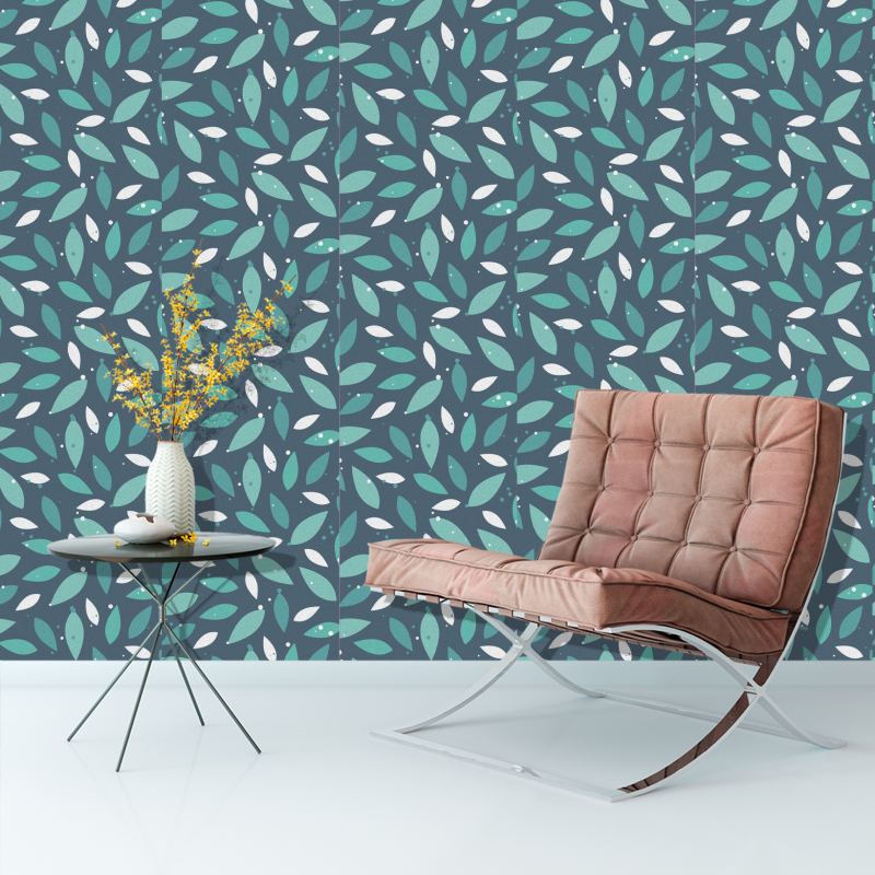 Papel Pintado Floral Hojas Azules